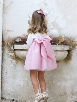Vestido niña ceremonia rosa brillante con tul | Aiana Larocca