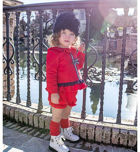 Conjunto niña sudadera y pololo felpa roja de Nekenia | Aiana Larocca