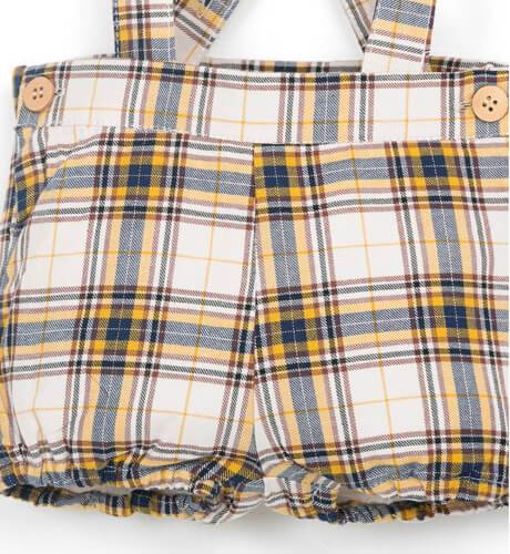 Pantalón tirantes a cuadros marino y mostaza de Dadati | Aiana Larocca