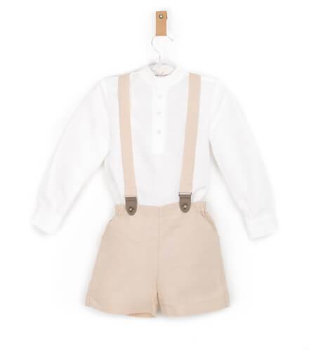 Pantalón tirantes niño lino avellana | Aiana Larocca