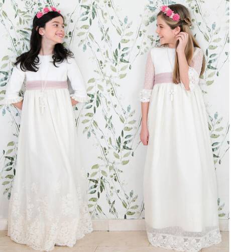Vestido Niña Comunión Tul Plumeti Lazada Rosa  | Aiana Larocca
