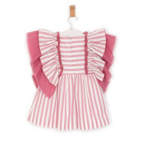 Vestido niña a rayas rosa con volantes laterales de Marta y Paula | Aiana Larocca