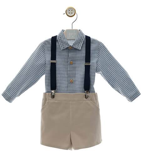 Conjunto niño pantalón tirantes &amp; camisa vichy azul de Yoedu | Aiana Larocca