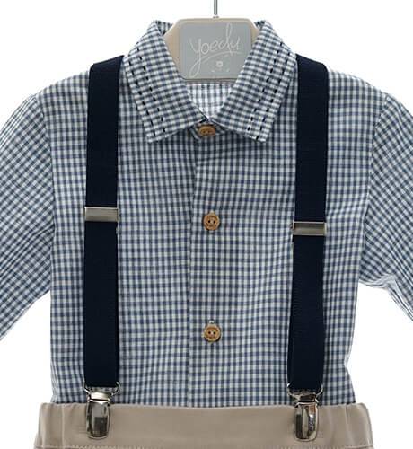 Conjunto niño pantalón tirantes &amp; camisa vichy azul de Yoedu | Aiana Larocca