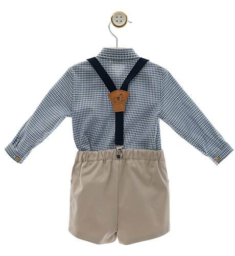Conjunto niño pantalón tirantes &amp; camisa vichy azul de Yoedu | Aiana Larocca