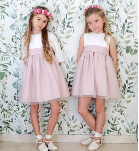 Vestido niña ceremonia rosa con tul  | Aiana Larocca