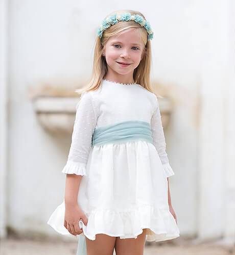 Vestido niña plumeti crudo lazada tul verde | Aiana Larocca