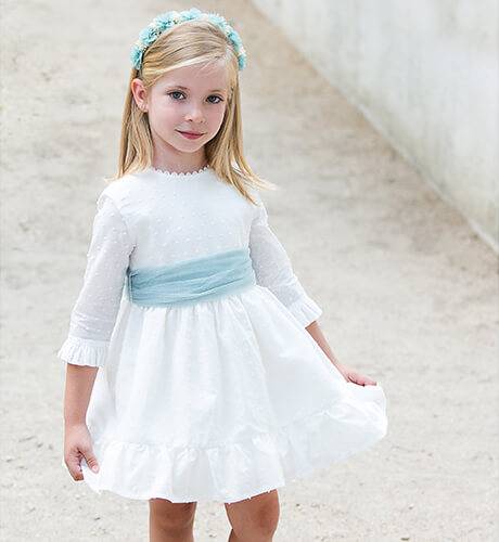 Vestido niña plumeti crudo lazada tul verde | Aiana Larocca