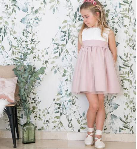 Vestido niña ceremonia rosa con tul  | Aiana Larocca