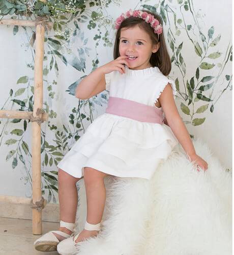 Vestido niña ceremonia lino volantes &amp; lazada  | Aiana Larocca