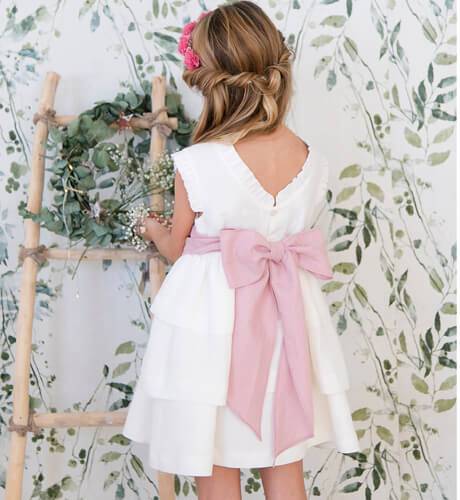 Vestido niña ceremonia lino volantes &amp; lazada  | Aiana Larocca