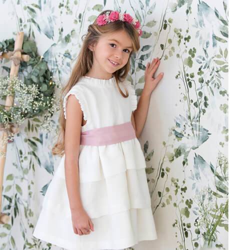Vestido niña ceremonia lino volantes &amp; lazada  | Aiana Larocca
