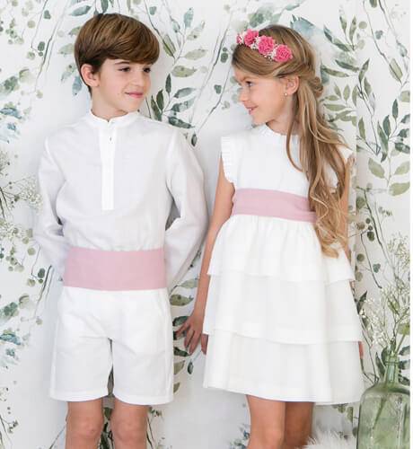 Vestido niña ceremonia lino volantes &amp; lazada  | Aiana Larocca