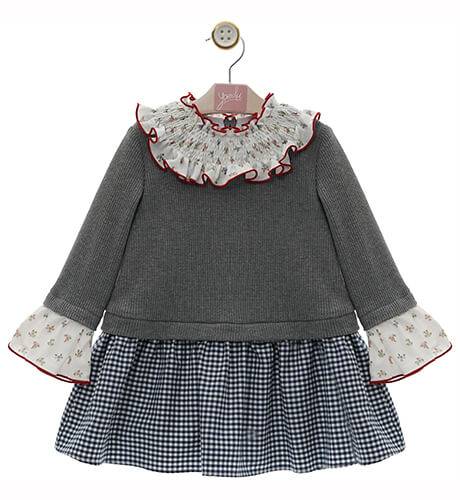 Vestido niña combinado punto gris de Yoedu | Aiana Larocca