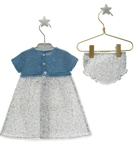 Vestido bebé estampado Liberty combinado con punto AZUL de Micolino | Aiana Larocca
