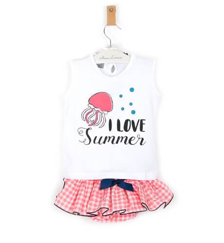 Conjunto bebé camiseta y braguita vichy rosa de Mon Petit Bonbón | Aiana Larocca