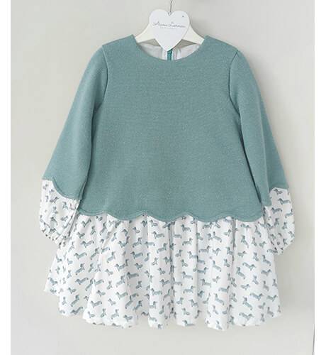 Vestido niña ondas perritos &amp; punto verde de Blanca Valiente | Aiana Larocca