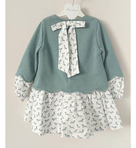 Vestido niña ondas perritos &amp; punto verde de Blanca Valiente | Aiana Larocca