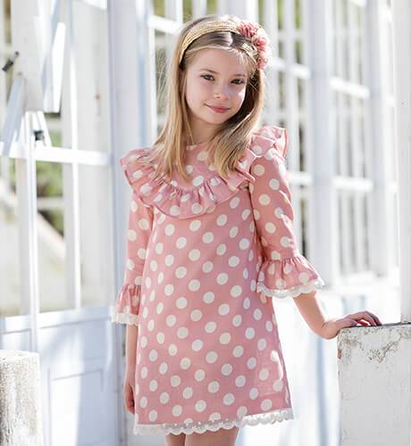 Vestido niña rosa lunares &amp; manga francesa | Aiana Larocca