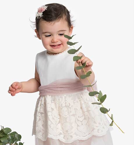 Vestido niña ceremonia lino con tul bordado dibujo | Aiana Larocca