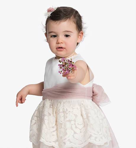 Vestido niña ceremonia lino con tul bordado dibujo | Aiana Larocca