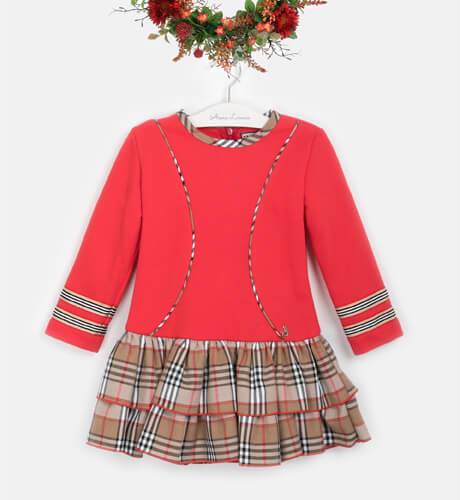 Vestido niña talle bajo cuerpo rojo &amp; falda tartán de Nekenia | Aiana Larocca