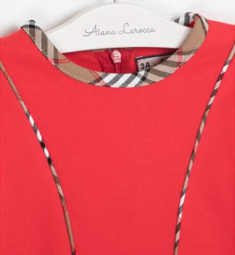 Vestido niña talle bajo cuerpo rojo &amp; falda tartán de Nekenia | Aiana Larocca