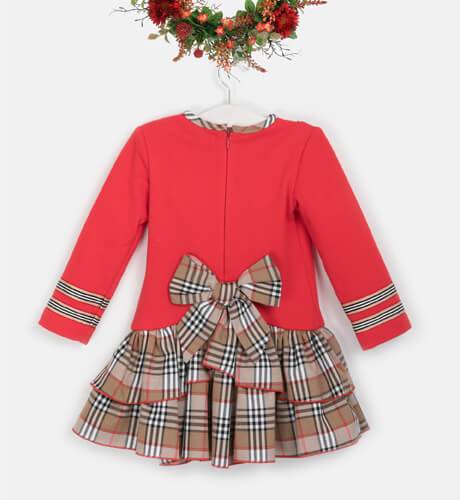 Vestido niña talle bajo cuerpo rojo &amp; falda tartán de Nekenia | Aiana Larocca