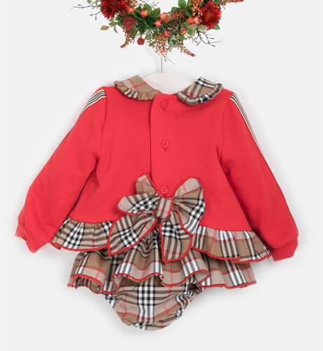 Conjunto niña sudadera roja y braguita tartán de Nekenia | Aiana Larocca