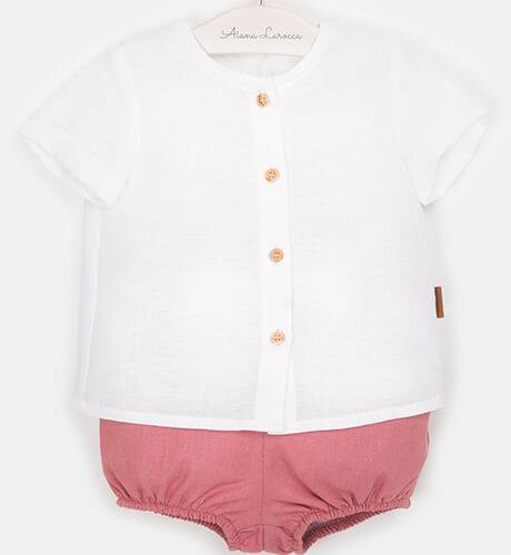 Conjunto niño camisa blanca &amp; bombacho rosa de Cocote | Aiana Larocca
