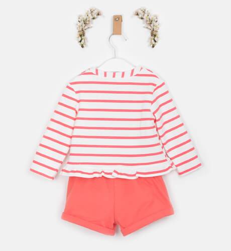 Conjunto bebé niña sudadera a rayas coral y pantalón de Coco Acqua | Aiana Larocca