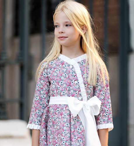 Vestido niña villela floral lazada crudo  | Aiana Larocca