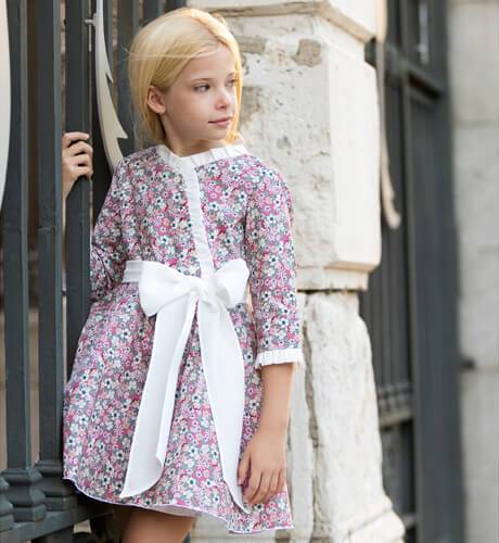 Vestido niña villela floral lazada crudo  | Aiana Larocca