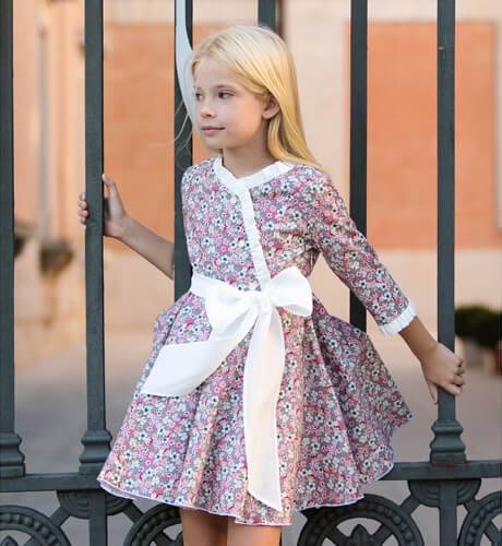 Vestido niña villela floral lazada crudo  | Aiana Larocca