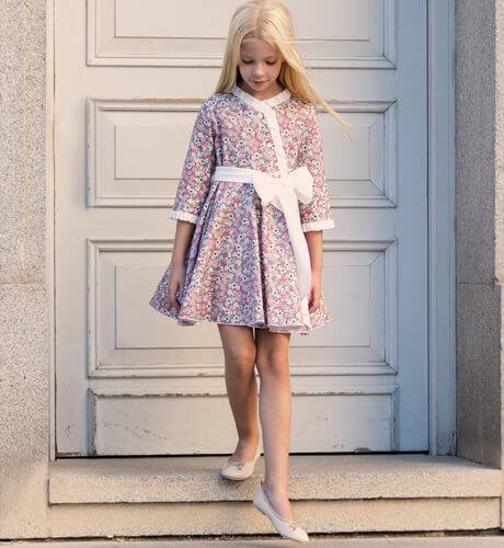 Vestido niña villela floral lazada crudo  | Aiana Larocca