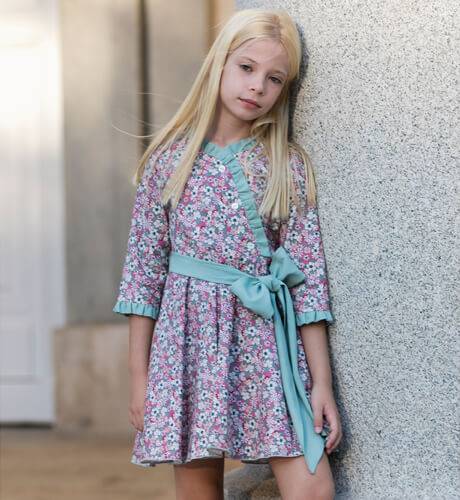 Vestido niña villela floral lazada verde  | Aiana Larocca