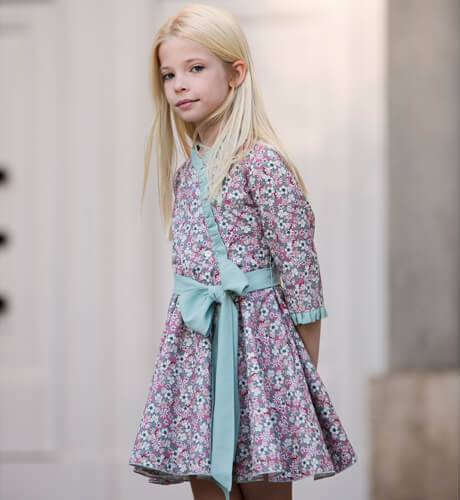 Vestido niña villela floral lazada verde  | Aiana Larocca