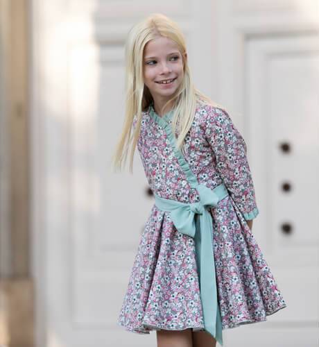 Vestido niña villela floral lazada verde  | Aiana Larocca