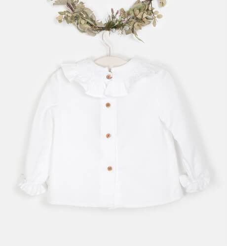 Blusa bebé blanca cuello volante de José Varón | Aiana Larocca