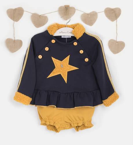 Conjunto bebé sudadera marino estrella mostaza de Vera by Nekenia | Aiana Larocca