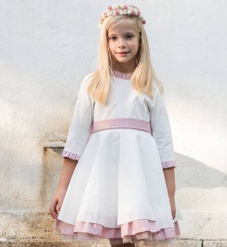 Vestido Bella volantitos rosa y falda vuelo  | Aiana Larocca