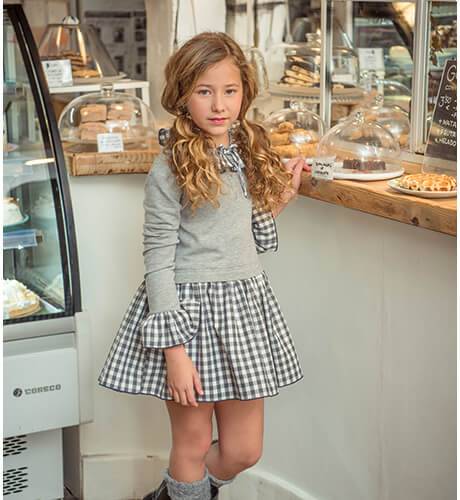 Vestido niña talle bajo &amp; cuadros vichy gris de Marta y Paula | Aiana Larocca