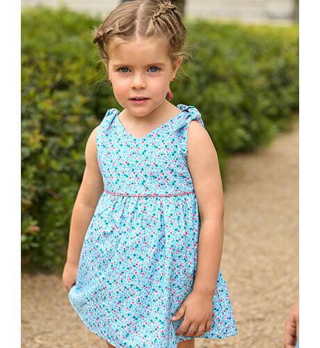 Vestido niña estampado liberty turquesa florecitas coral de Ancar | Aiana Larocca