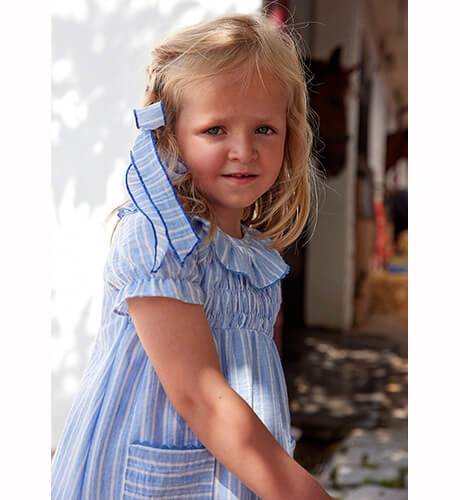 Vestido niña engomado a rayas azul y blanco de Ancar | Aiana Larocca
