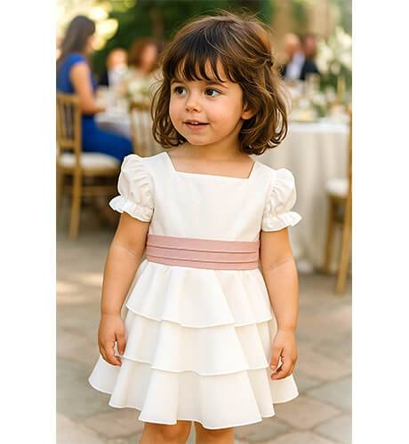 Vestido niña ceremonia Daniela con fajín tablas | Aiana Larocca