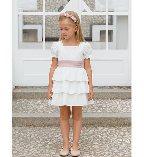 Vestido niña ceremonia Daniela con fajín tablas | Aiana Larocca