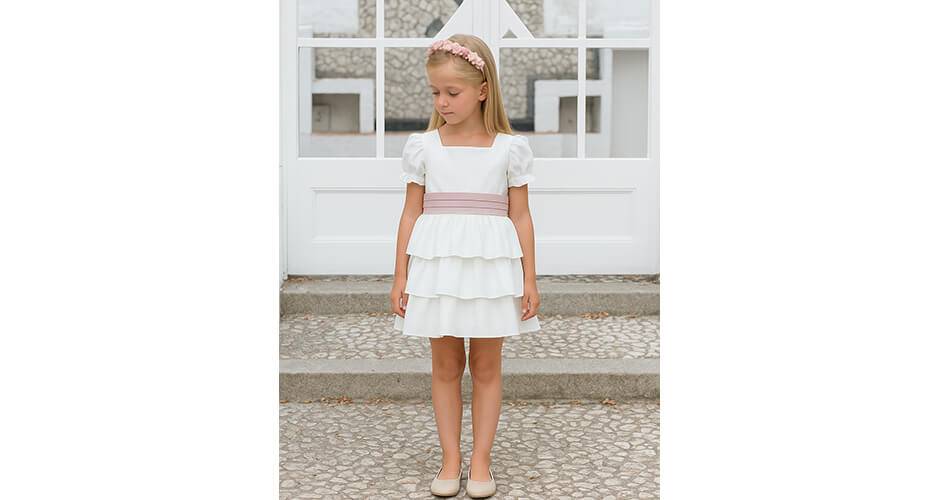 Vestido niña ceremonia Daniela con fajín tablas | Aiana Larocca