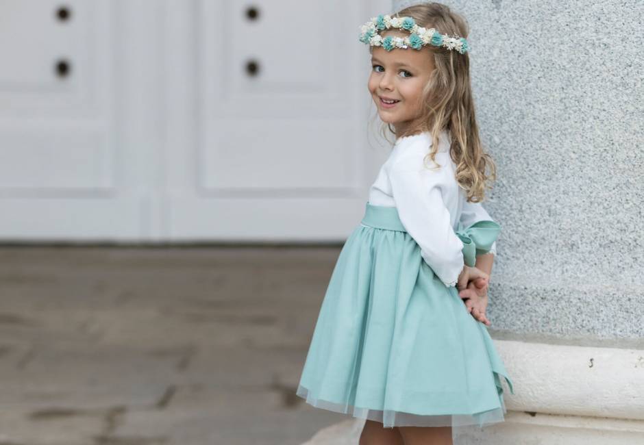 Vestido niña ceremonia Roma con tul verde | Aiana Larocca